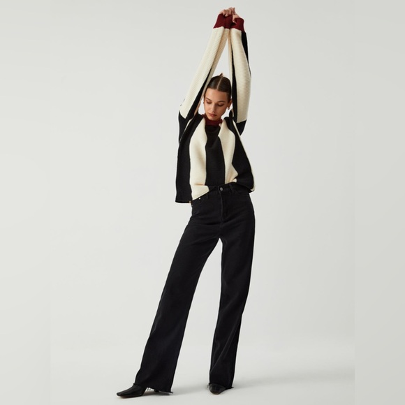 Commense Oversized Black White Red Bold Stripes Color Block Soft Knit Sweater - Picture 4 of 14